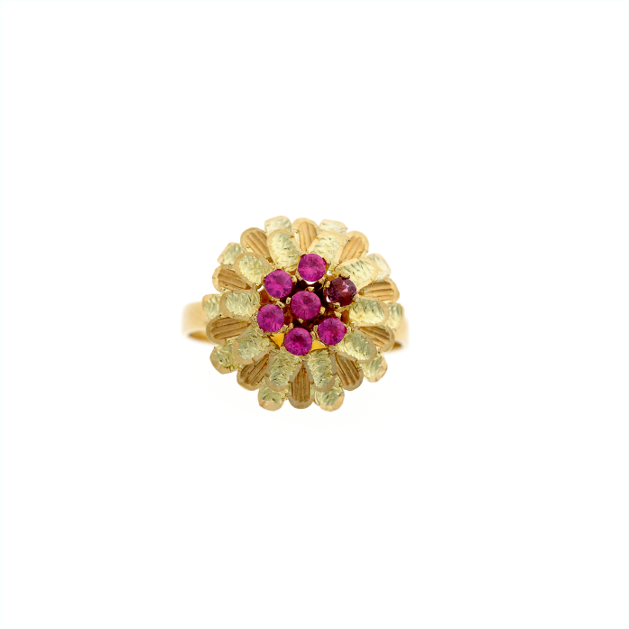 Ruby & Synthetic Corundum Gold Flower Ring