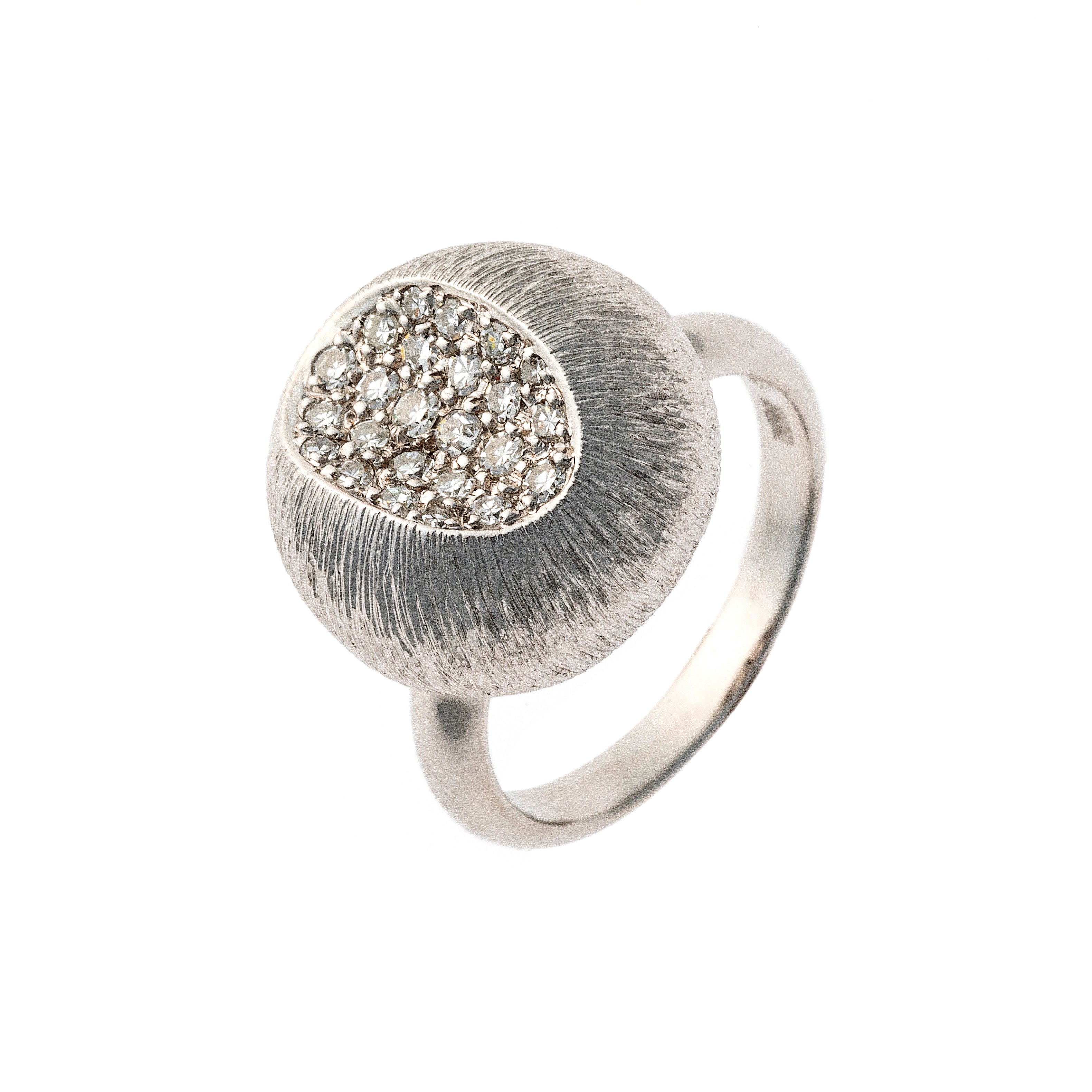 Mid-Century white gold pavé diamond dome cocktail ring. 