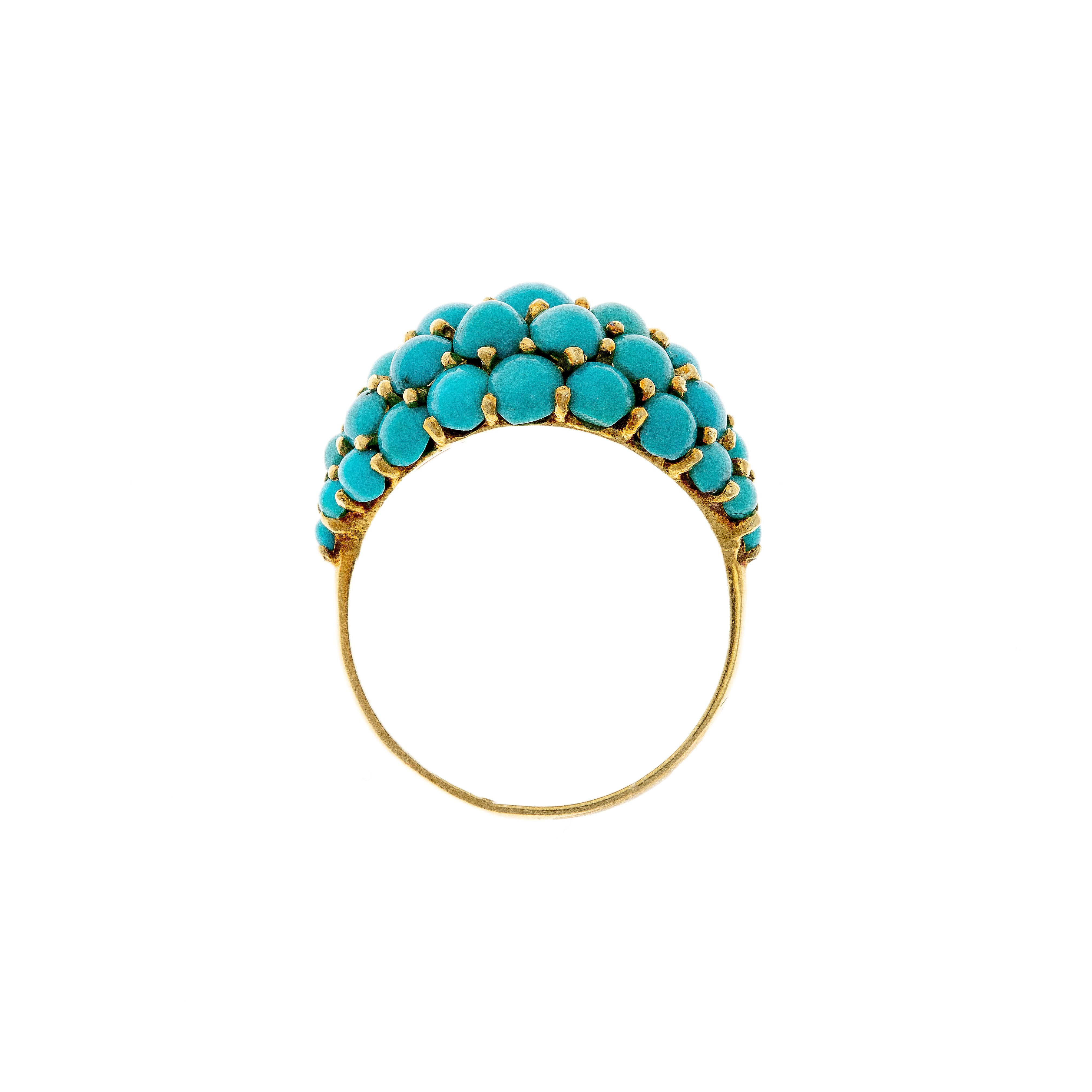 Profile of the vintage French ring, revealing the sculptural dome silhouette and meticulous gold craftsmanship.