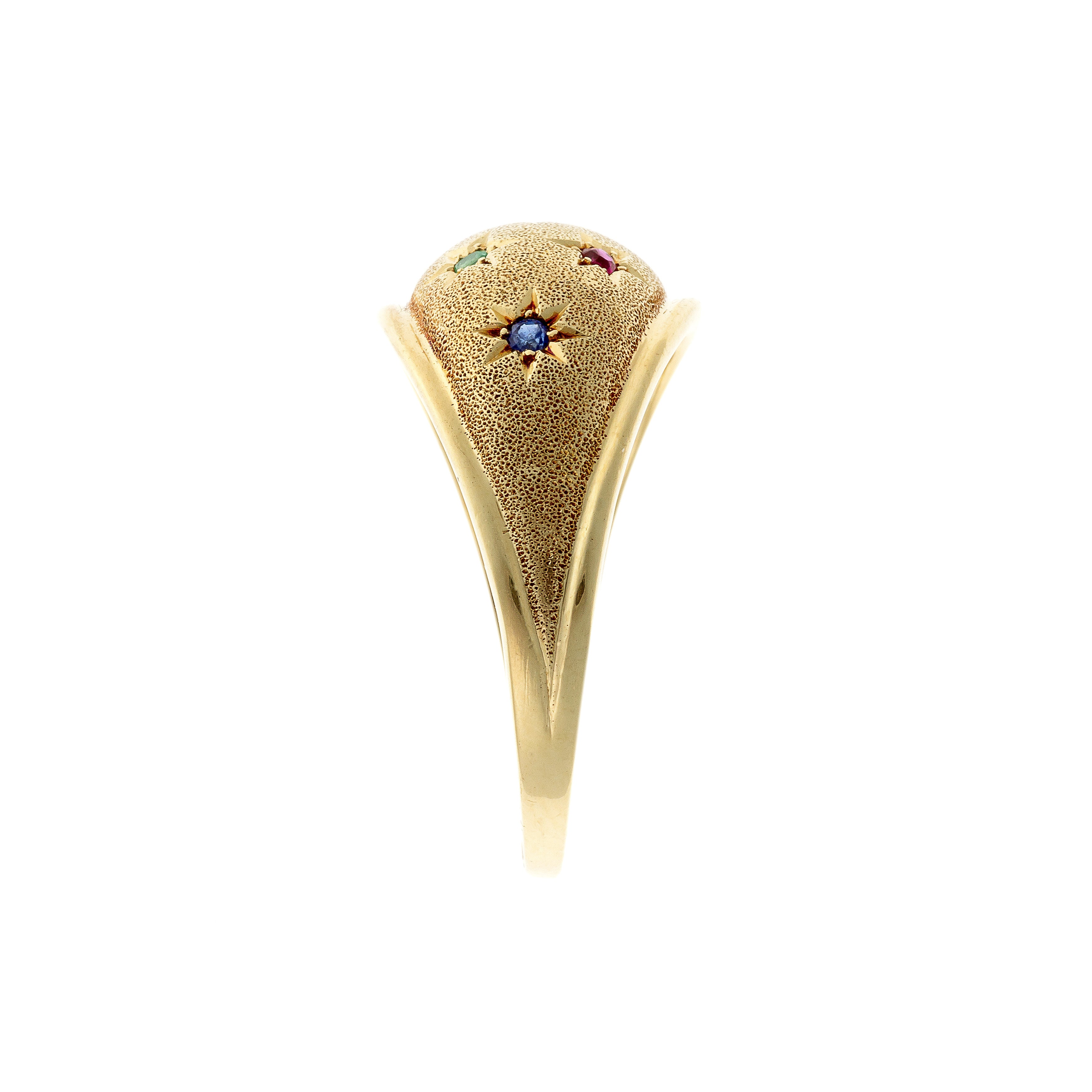 Side of the vintage Mid-Century or sablé multi-gem star-set dome cocktail ring.