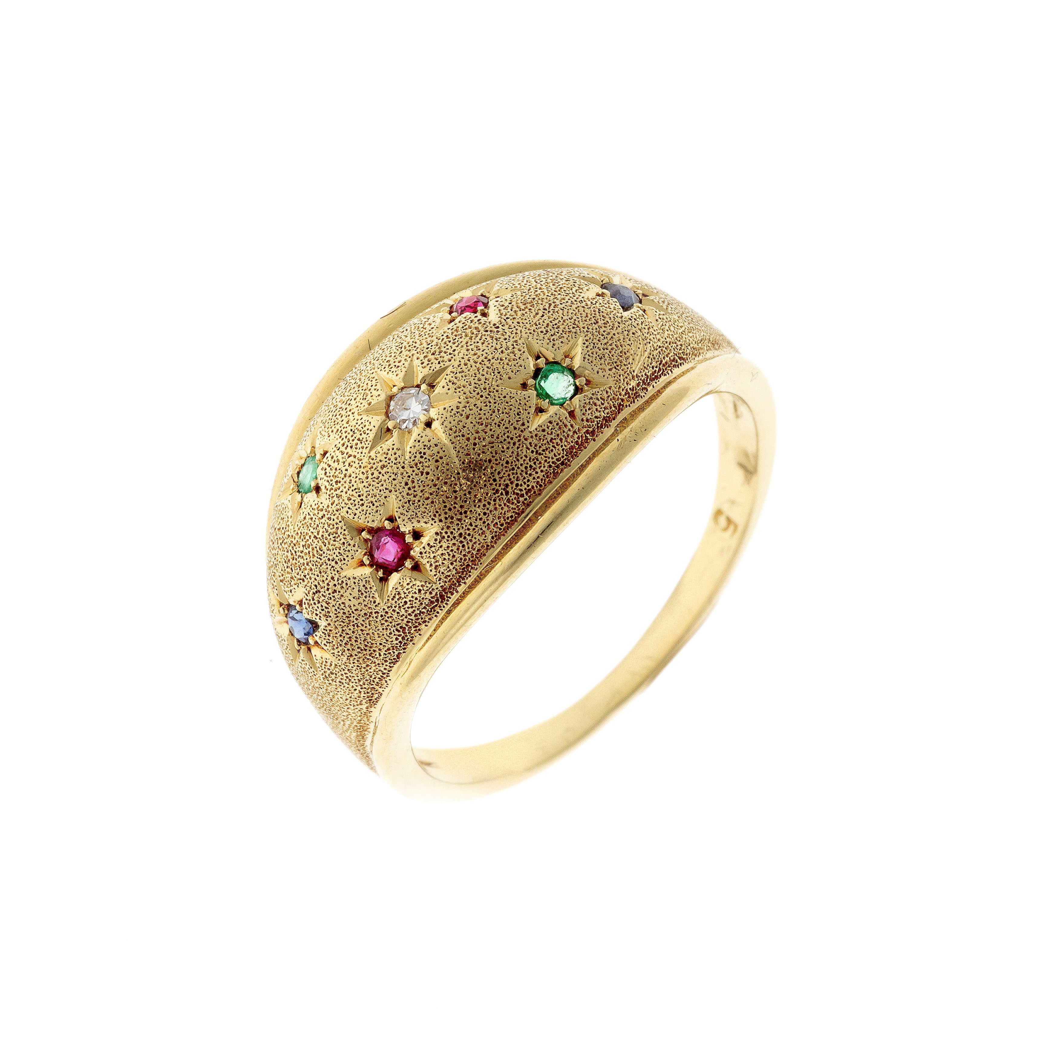 Vintage Mid-Century or sablé multi-gem star-set dome cocktail ring.