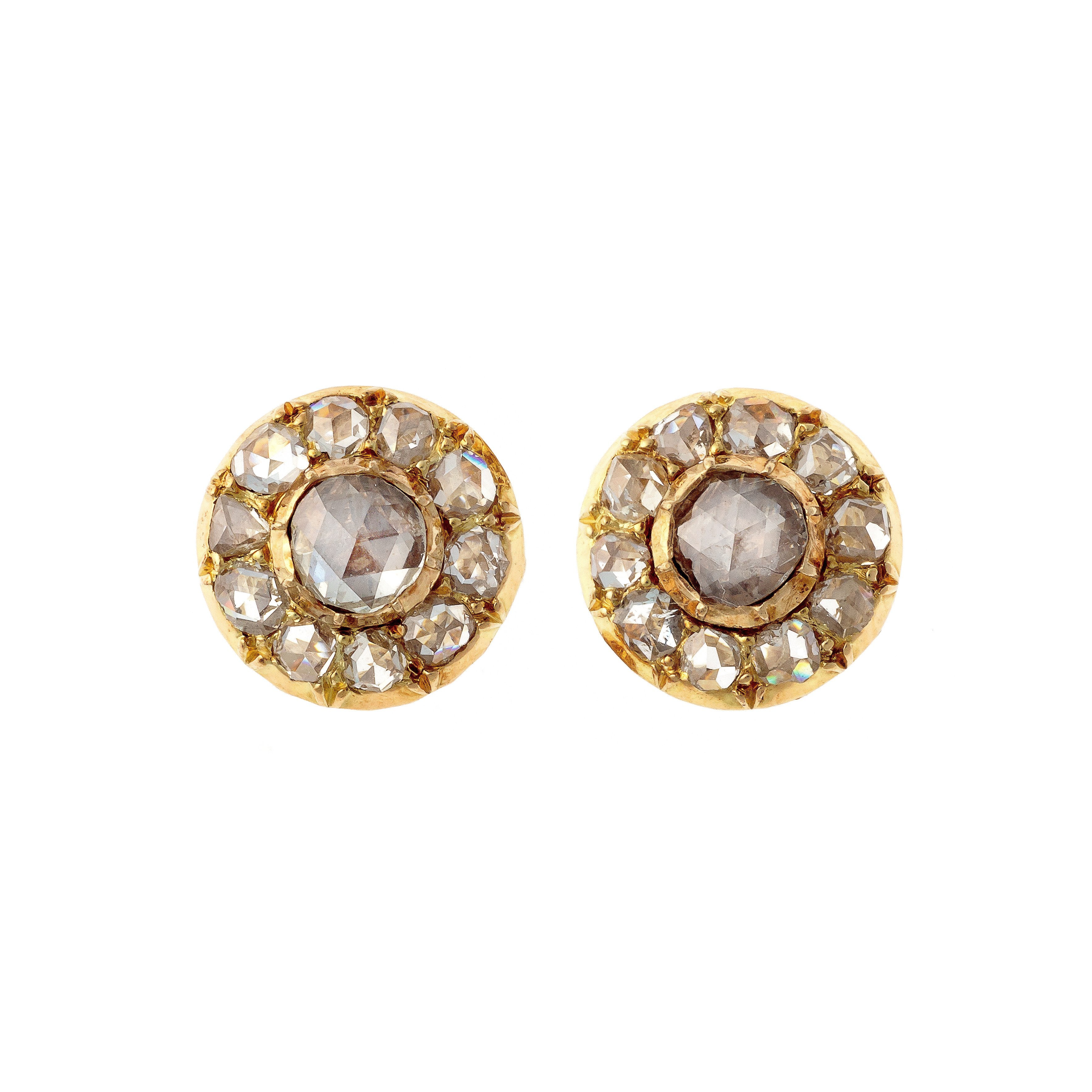Pair of Mid-Century Victorian revival rose-cut diamond cluster earrings.