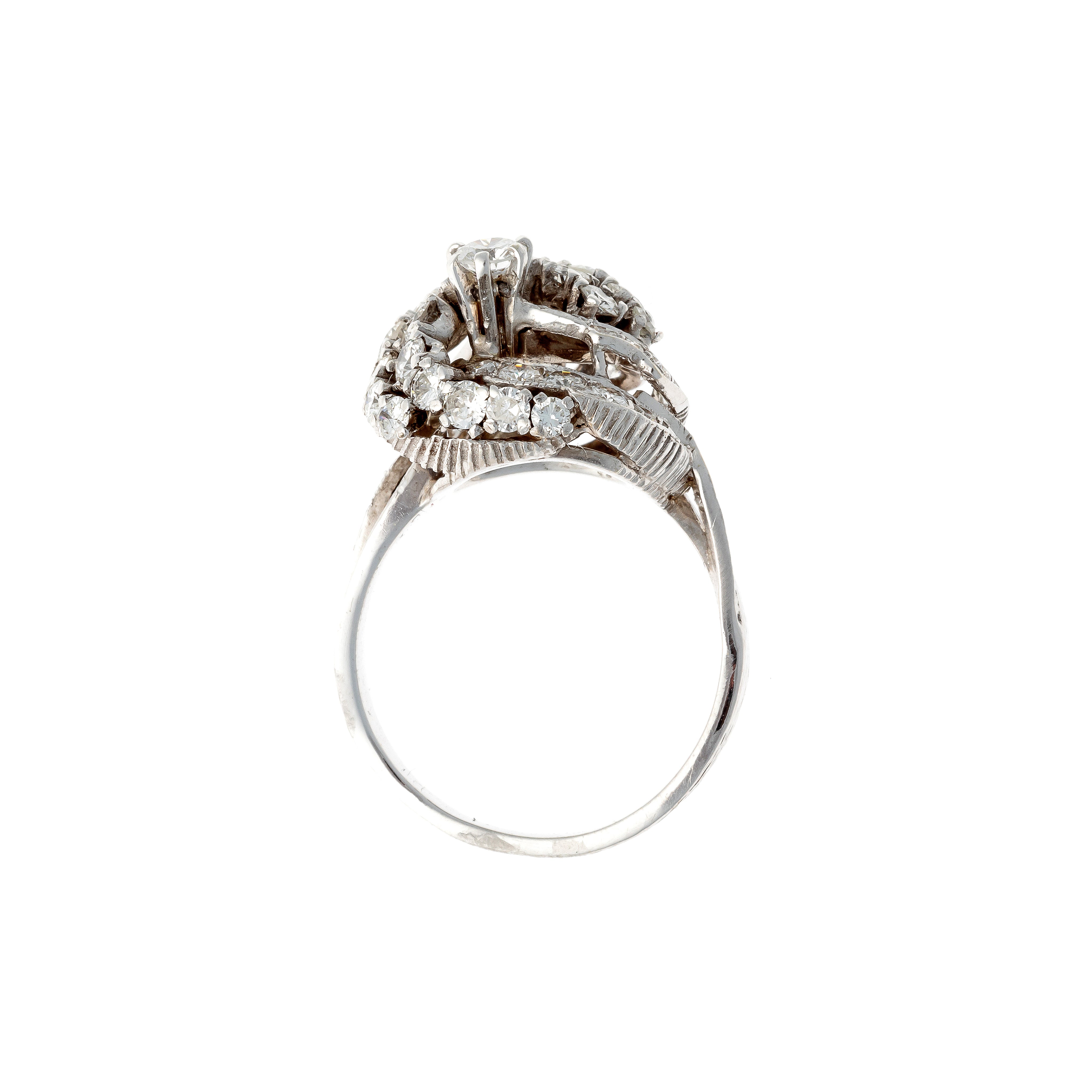 Profile of the Retro white gold sculptural diamond knot cocktail ring.