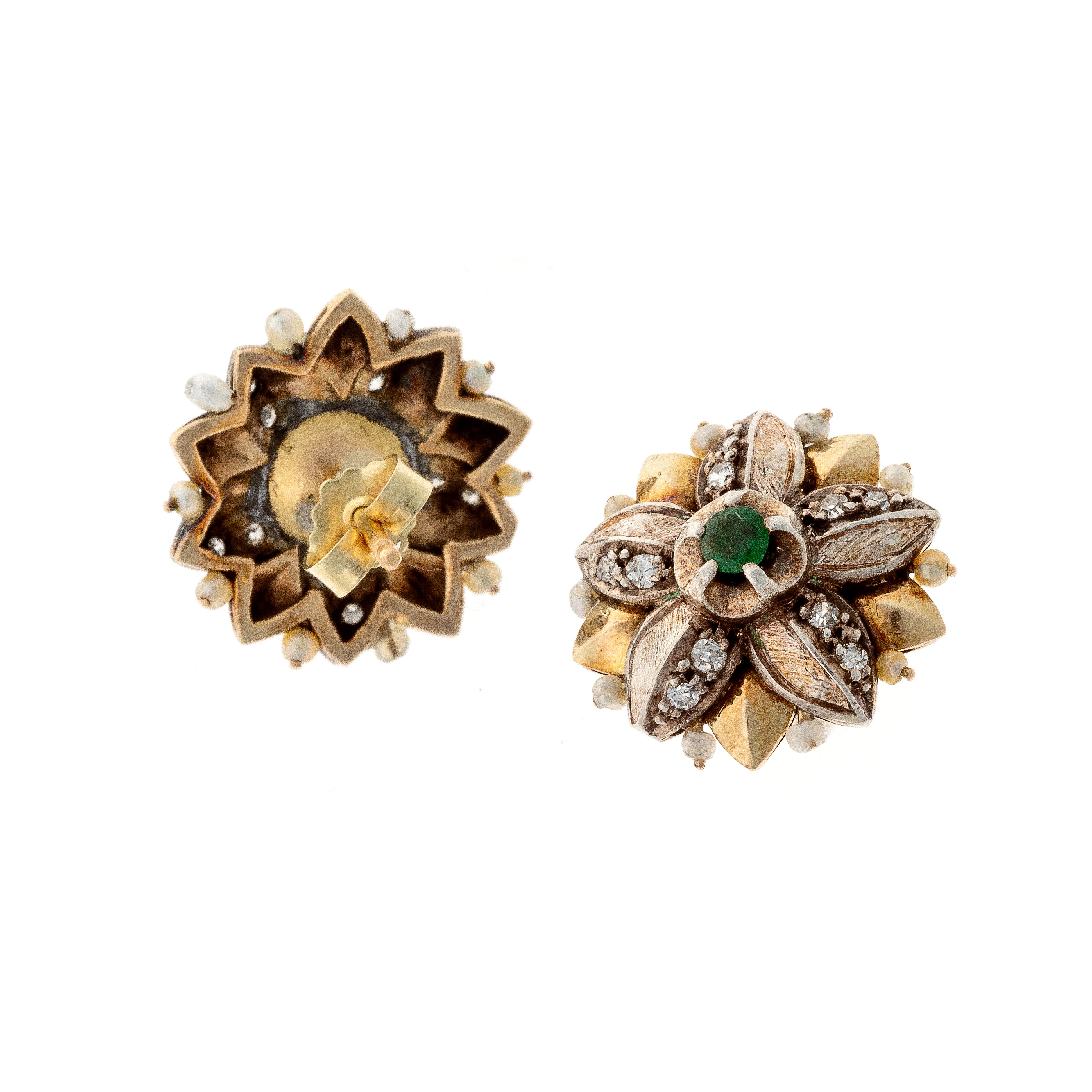 Side view of the Victorian revival vintage floral gold earrings.