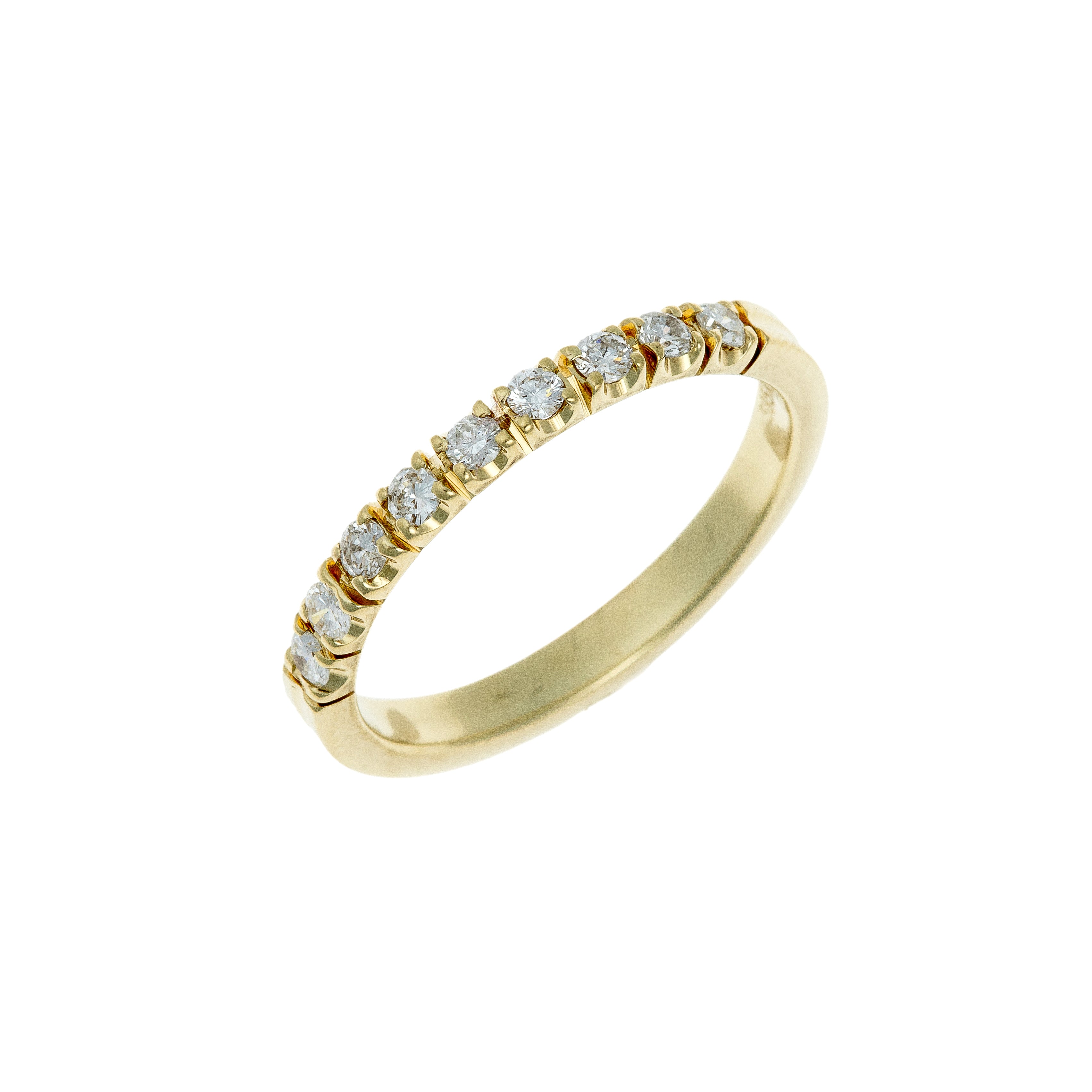 Vintage 14k gold eternity ring with brilliant-cut diamonds in a prong setting.