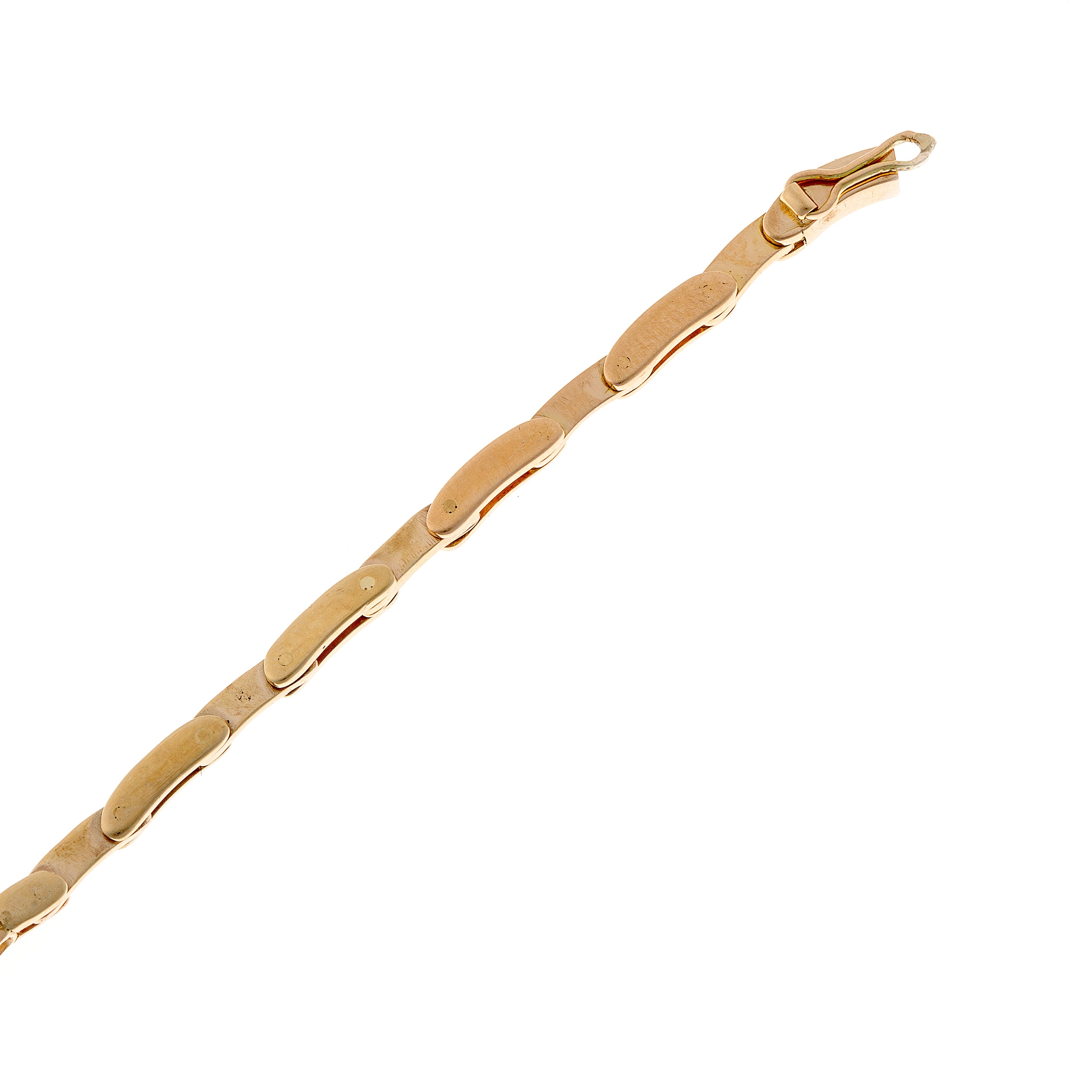 Clasp detail of a vintage 9K gold and platinum diamond bracelet, highlighting the secure closure.