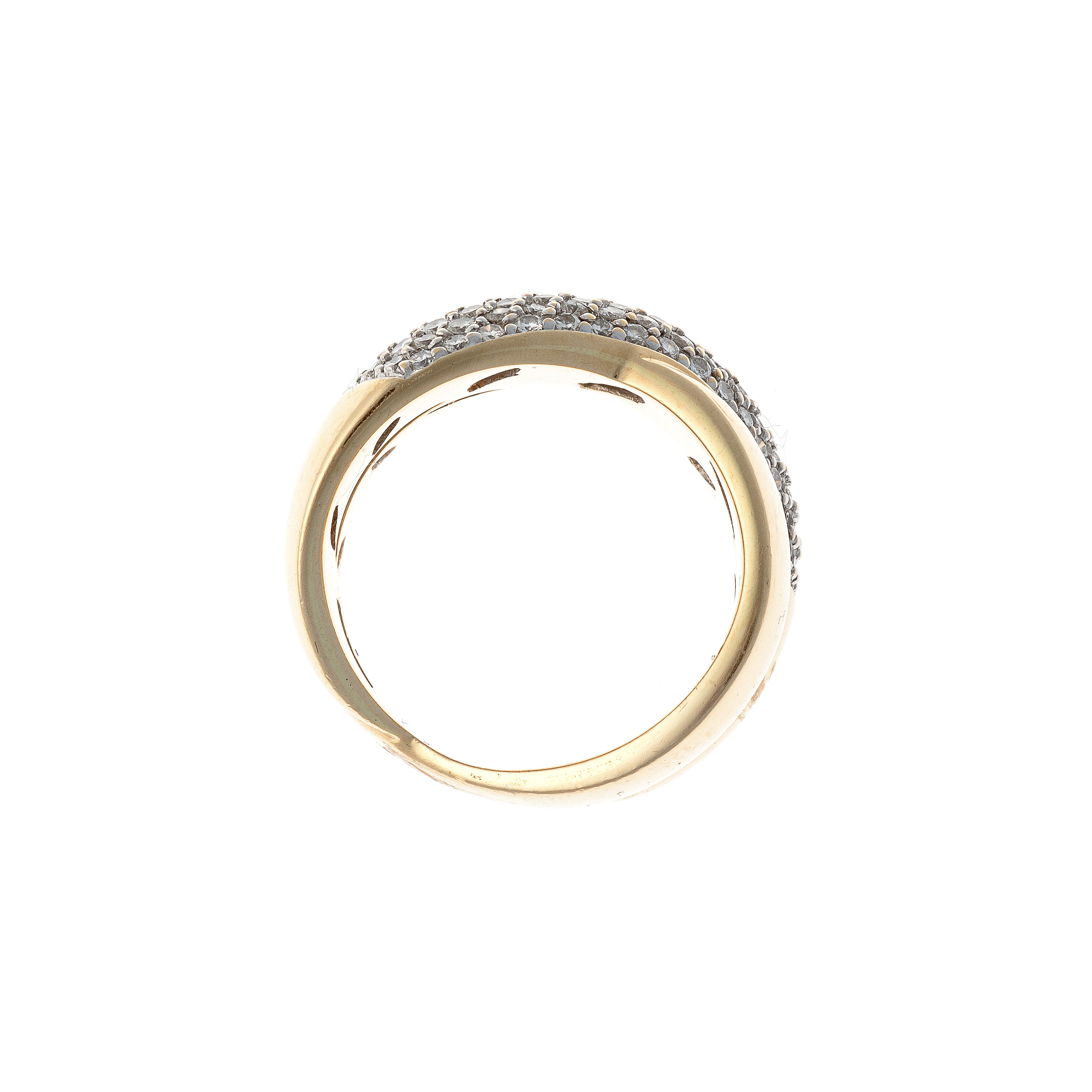 Profile of the vintage Christ two-tone gold pavé diamond crossover ring.