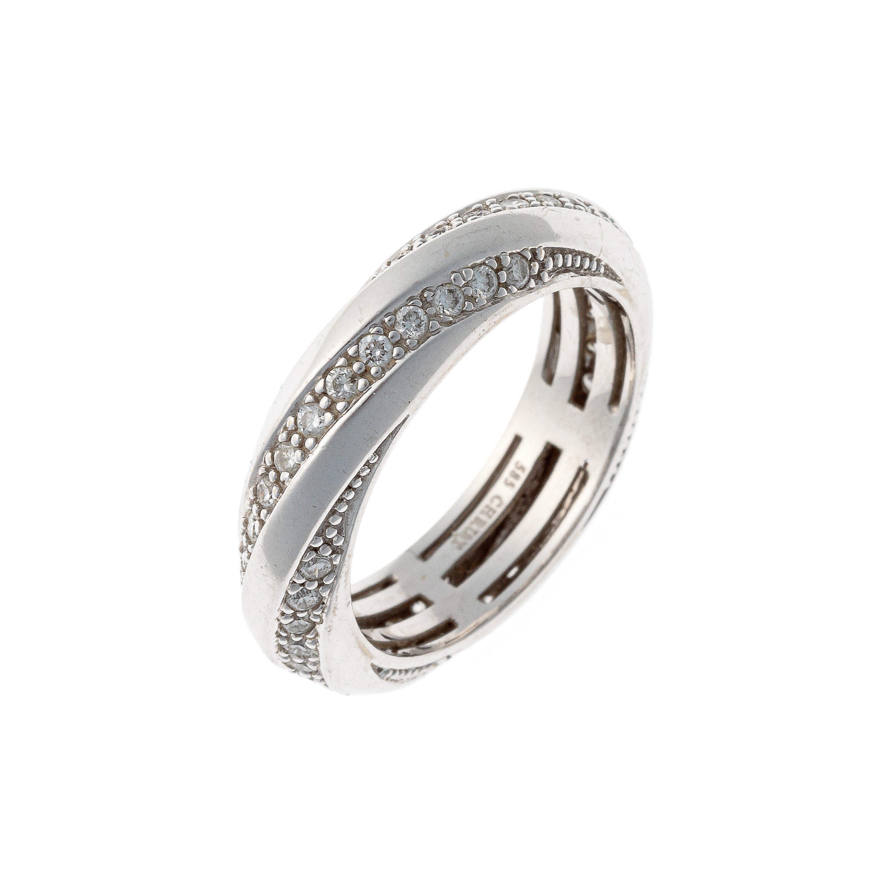 Vintage Christ white gold spiraling pavé diamond band ring.