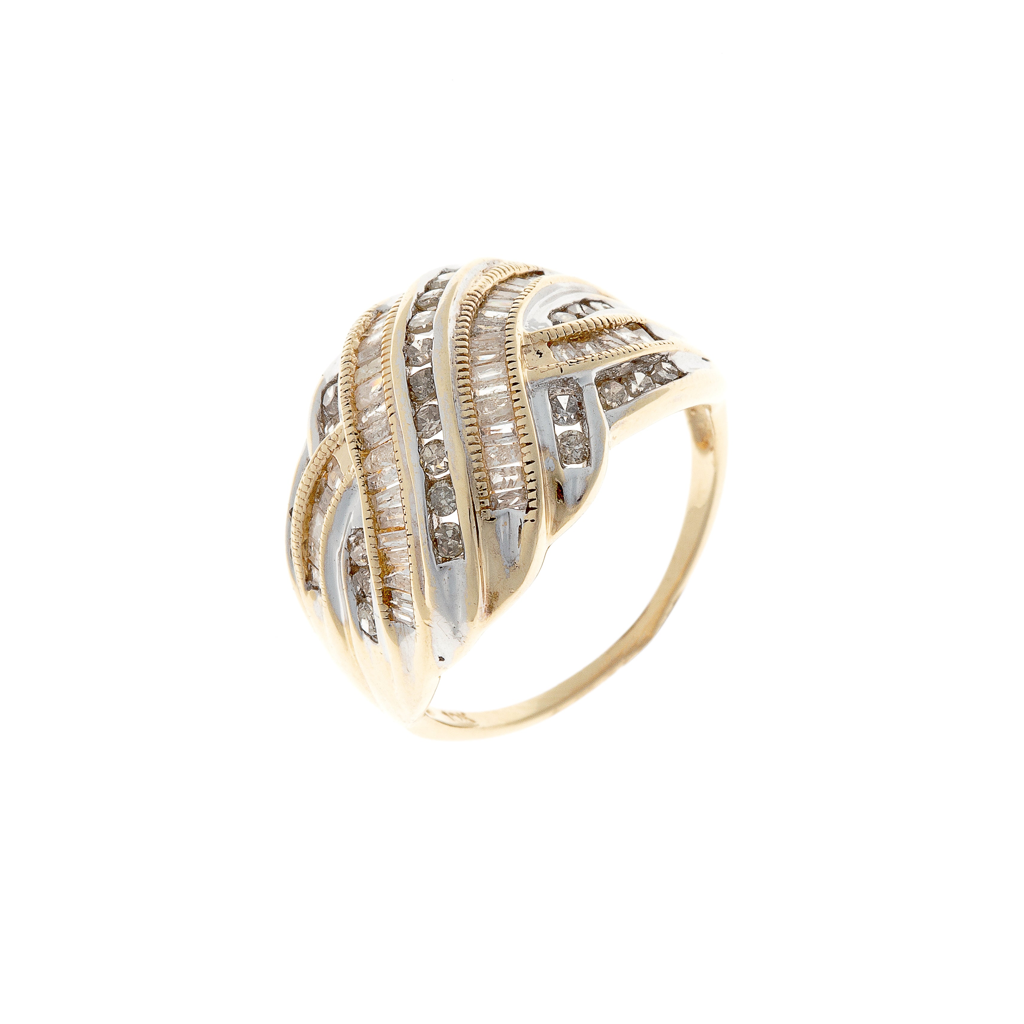 Vintage French 9k gold band ring featuring 69 diamonds (0.5 ct) in a flowing pattern