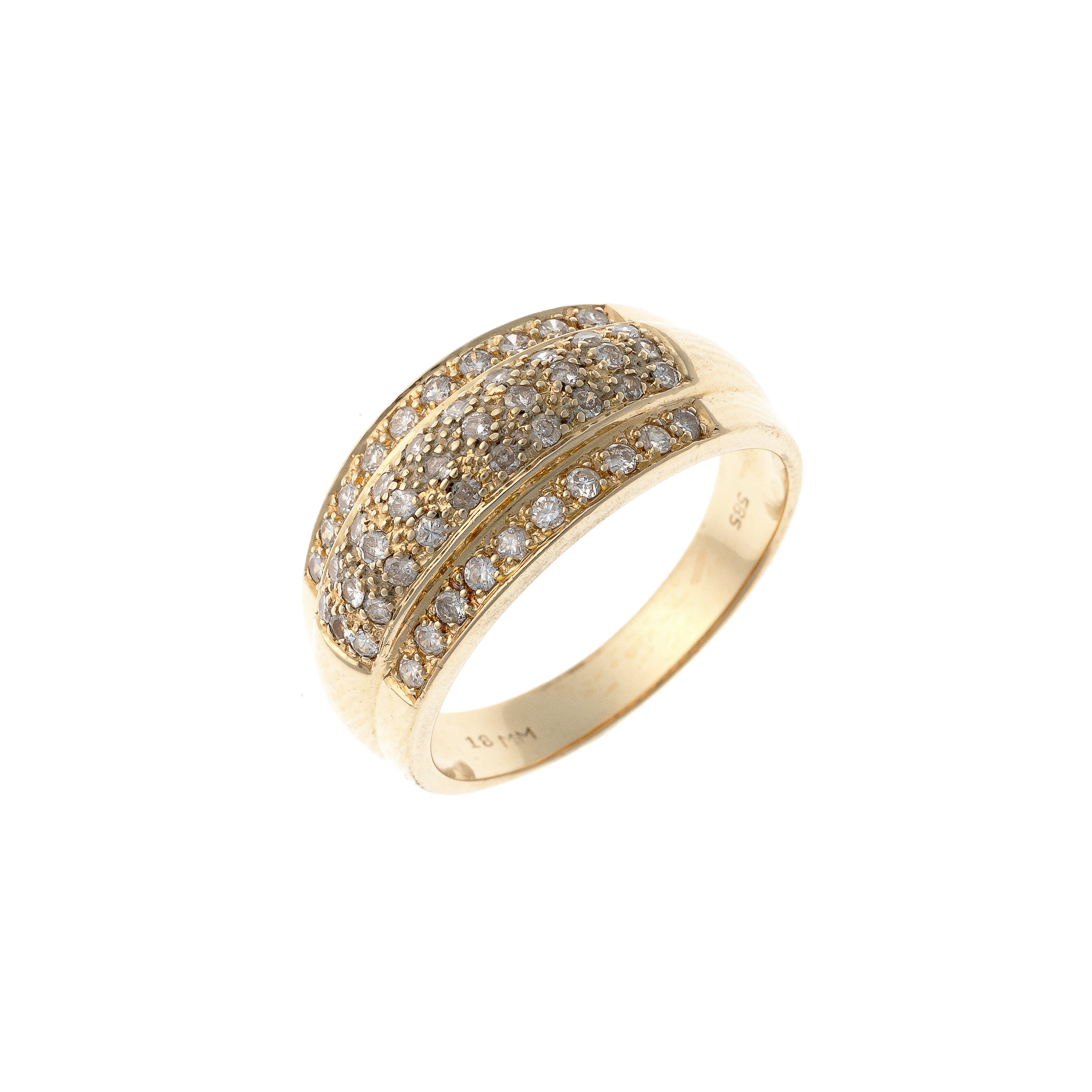 Vintage gold pavé diamond domed band ring.