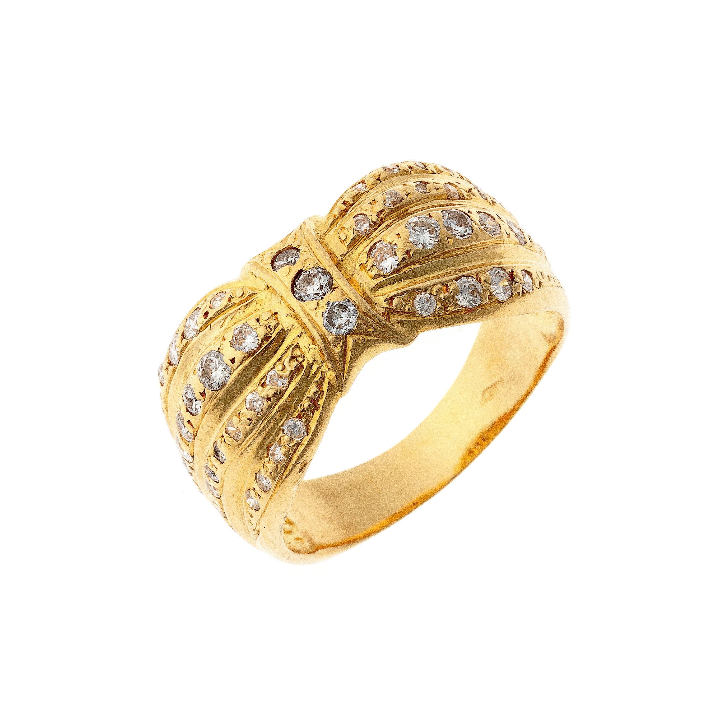 Retro yellow gold diamond bow cocktail ring.