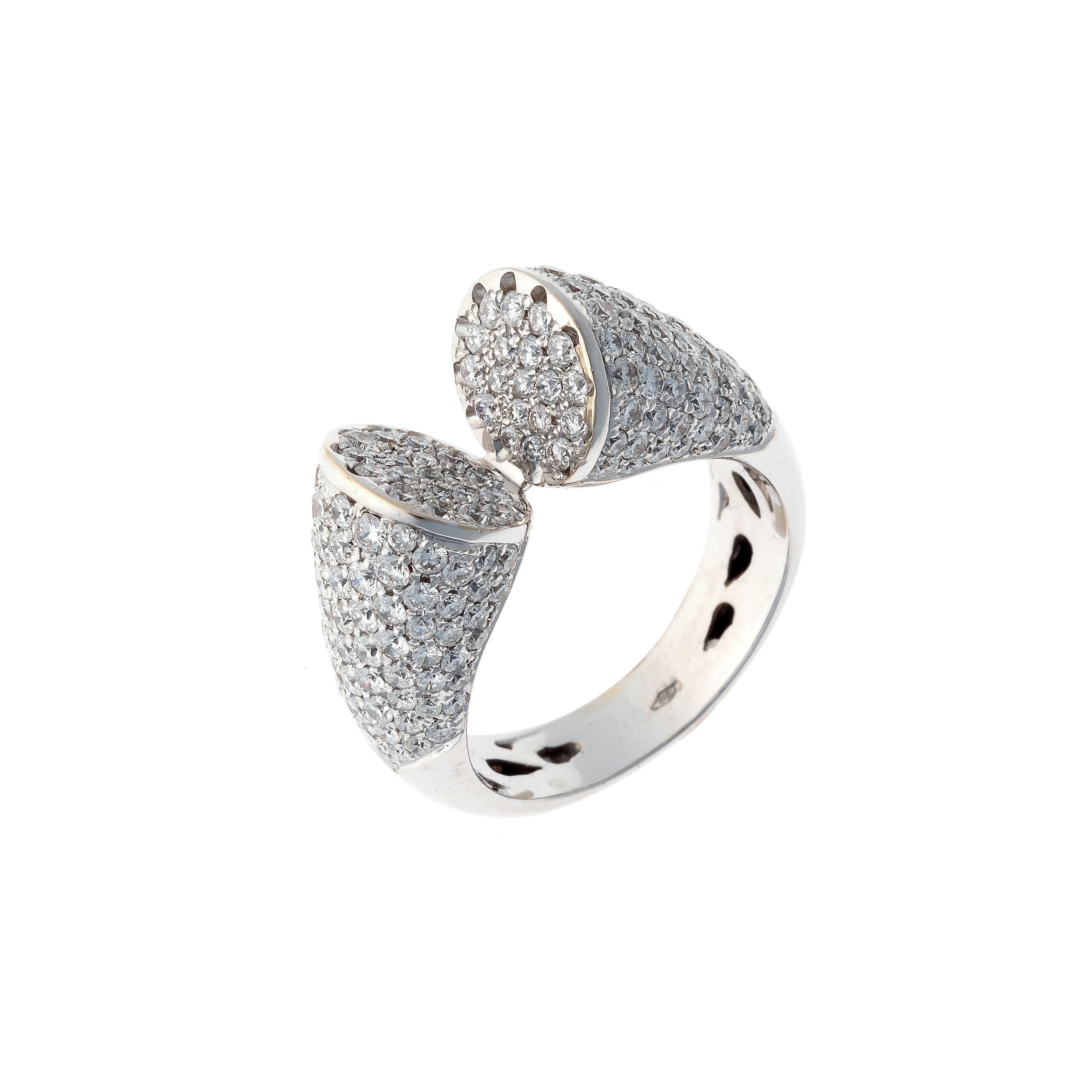 Contemporary vintage white gold pavé diamond bypass cocktail ring.