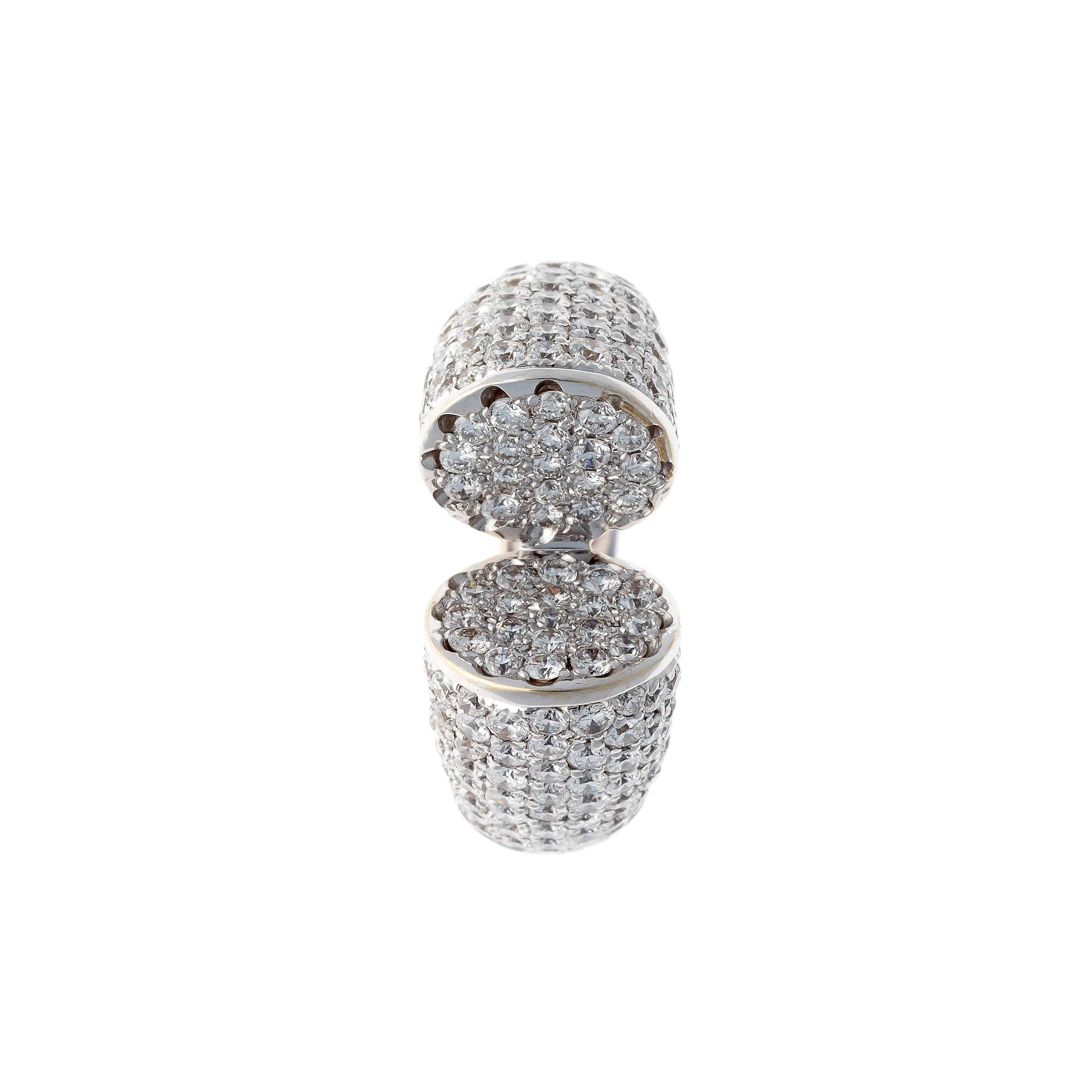 Top of the contemporary vintage white gold pavé diamond bypass cocktail ring.