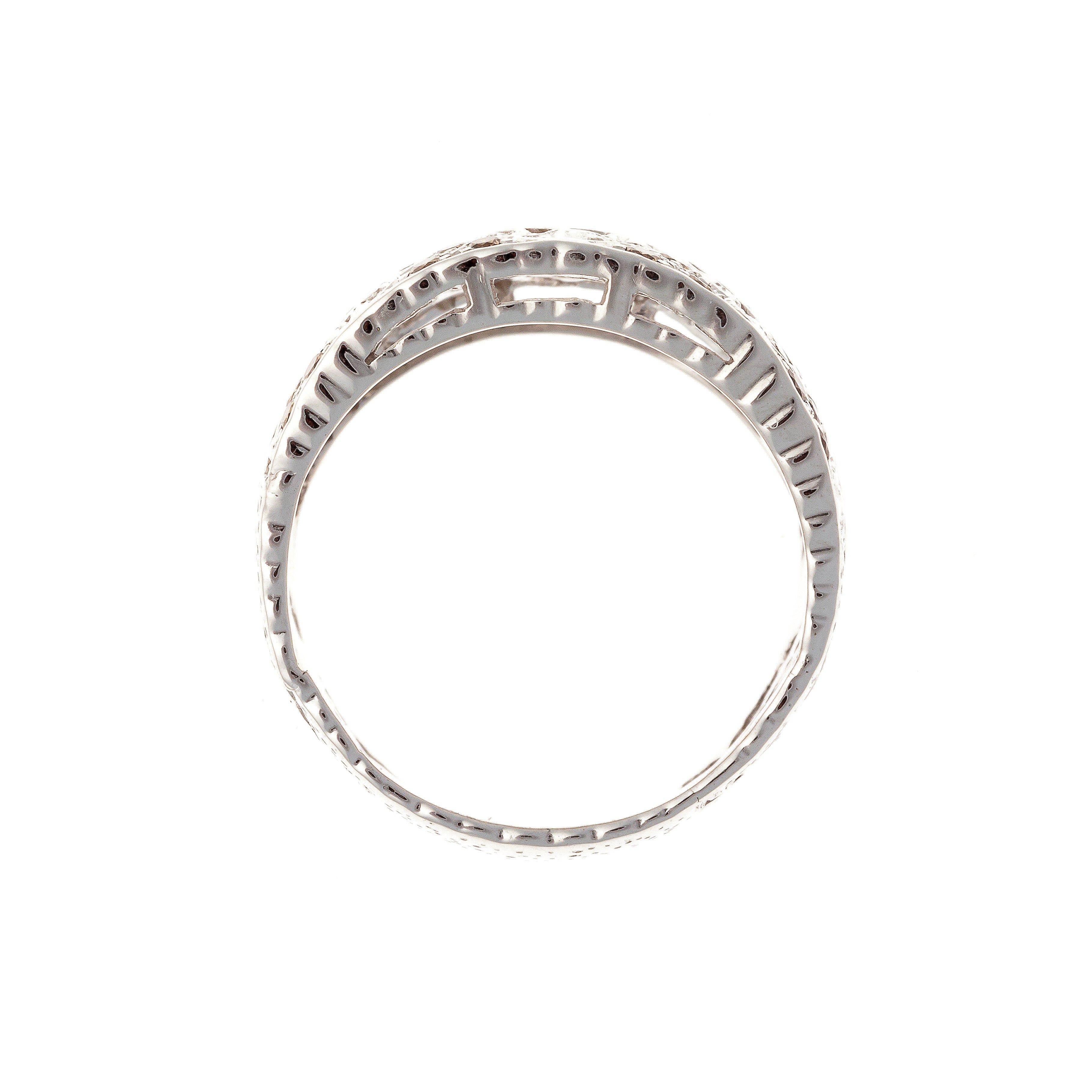 Profile of the Contemporary vintage wide openwork band ring with brown diamonds.